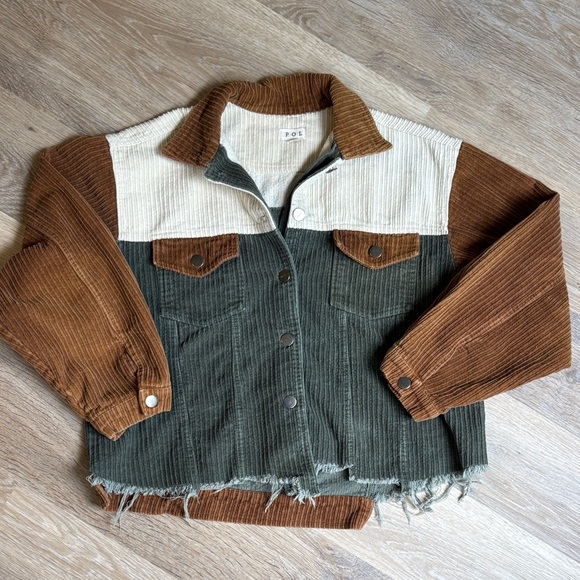 POL corduroy jacket color block size medium raw hem button up pockets - Picture 1 of 13